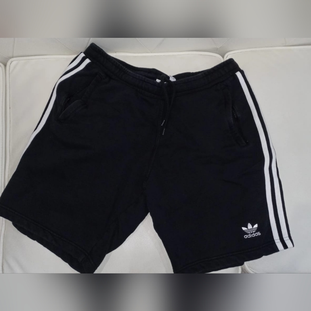 Adidas Men's Black Athletic Shorts with White Stripes